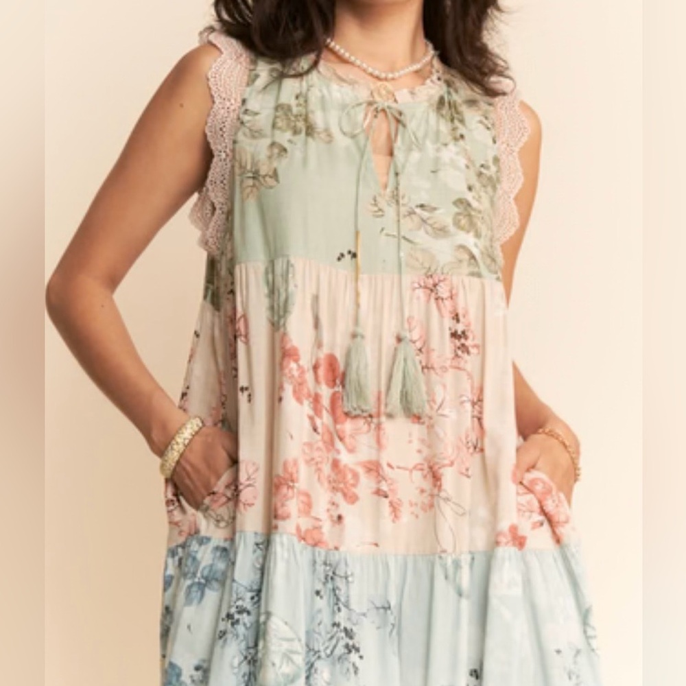 DAVI & DANI Patchwork Petal Floral Tiered Dress/Boho/Cottagecore/NWT Size Small - Picture 14 of 15